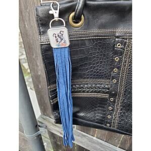 Handmade boho Pitbull lover Leather Fringe Western bag charm fringe keychain